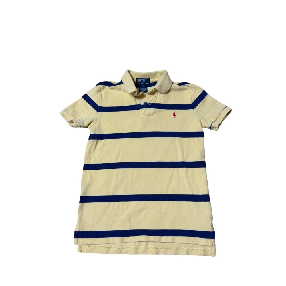 Polo Ralph Lauren Striped Polo Shirt Boys Size 7 Yellow Blue Short Sleeve Pony